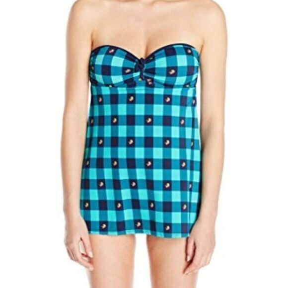 Tommy Hilfiger Women's Fly Dobby Gingham Tie Front Bandeau Swim Dress Size 4 - Picture 1 of 4